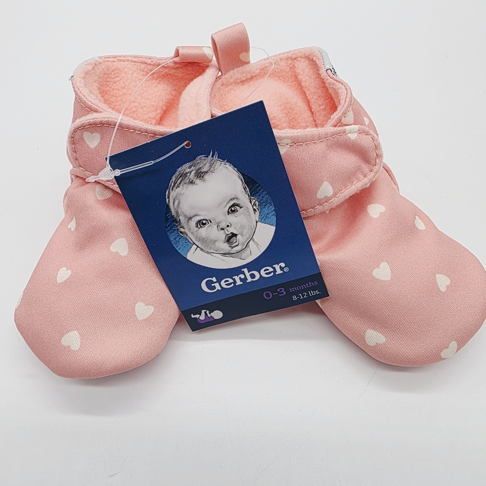 Gerber‎ Pink Booties with White Hearts Size 0-3 Months NWT